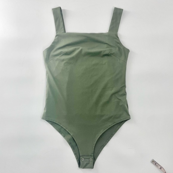 Reoria Viral Amazon TikTok Army Green Full Coverage Lined Square Neck Bodysuit L - Picture 2 of 7